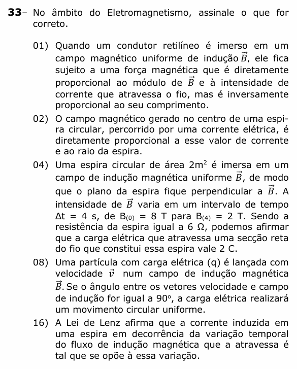 Enunciado da questão 33 de Física do UEPG 2021 (Vocacionada)