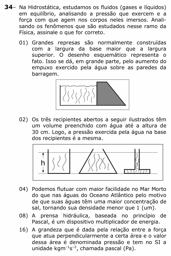 Enunciado da questão 34 de Física do UEPG 2021 (Vocacionada)