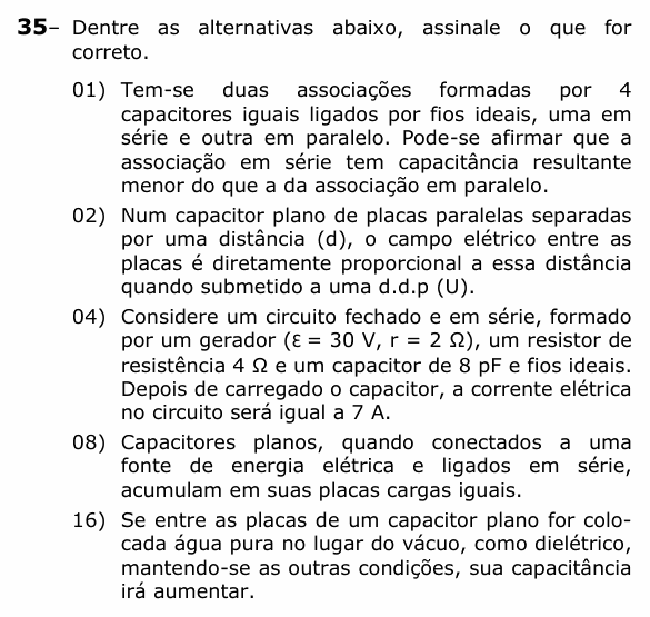 Enunciado da questão 35 de Física do UEPG 2021 (Vocacionada)