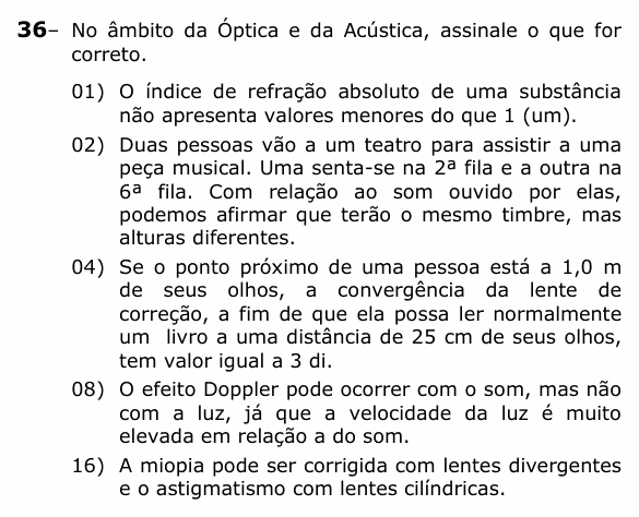 Enunciado da questão 36 de Física do UEPG 2021 (Vocacionada)