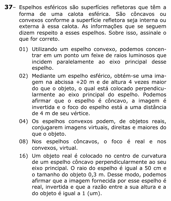 Enunciado da questão 37 de Física do UEPG 2021 (Vocacionada)