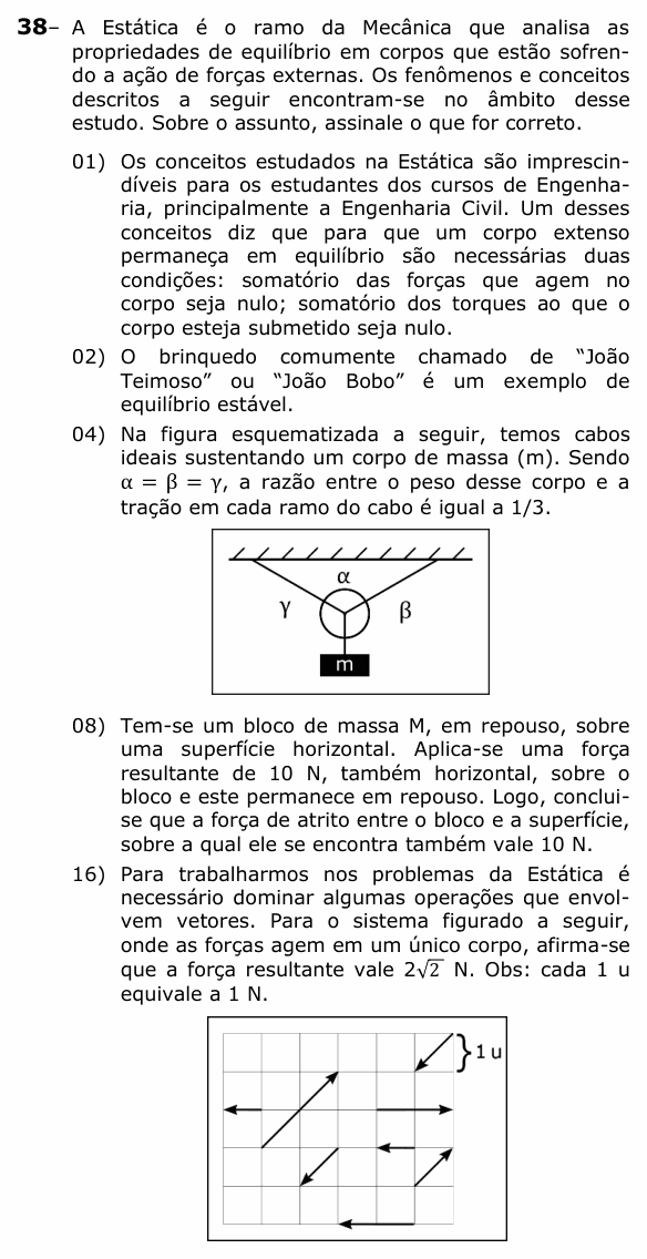 Enunciado da questão 38 de Física do UEPG 2021 (Vocacionada)