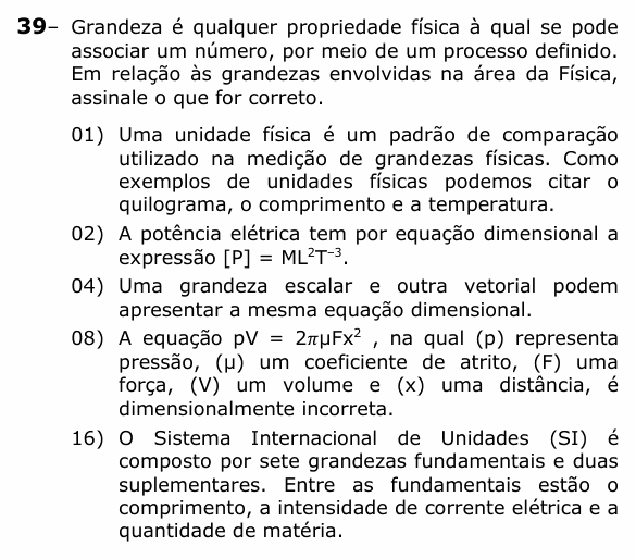 Enunciado da questão 39 de Física do UEPG 2021 (Vocacionada)