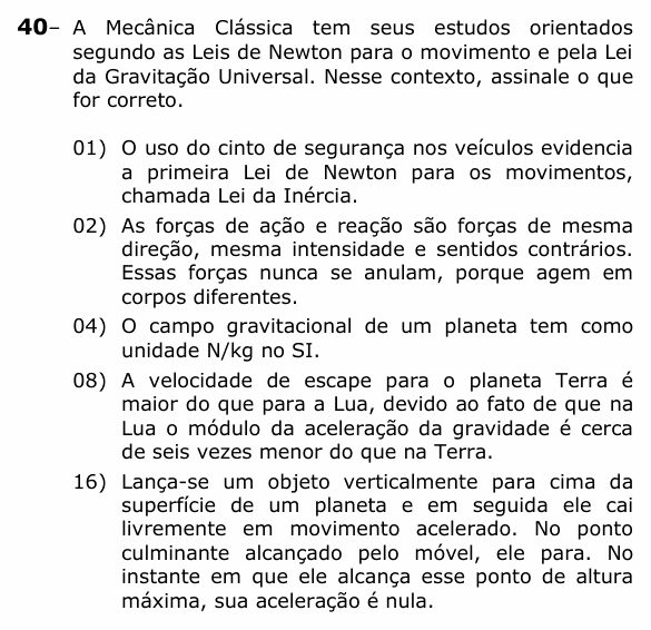 Enunciado da questão 40 de Física do UEPG 2021 (Vocacionada)