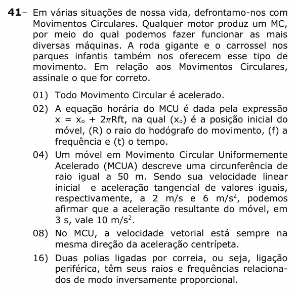 Enunciado da questão 41 de Física do UEPG 2021 (Vocacionada)