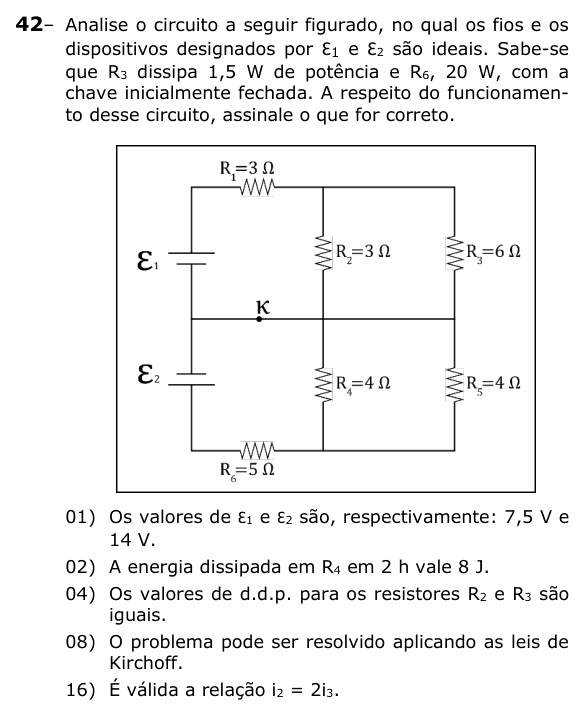 Enunciado da questão 42 de Física do UEPG 2021 (Vocacionada)