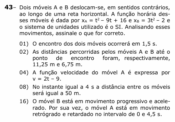 Enunciado da questão 43 de Física do UEPG 2021 (Vocacionada)