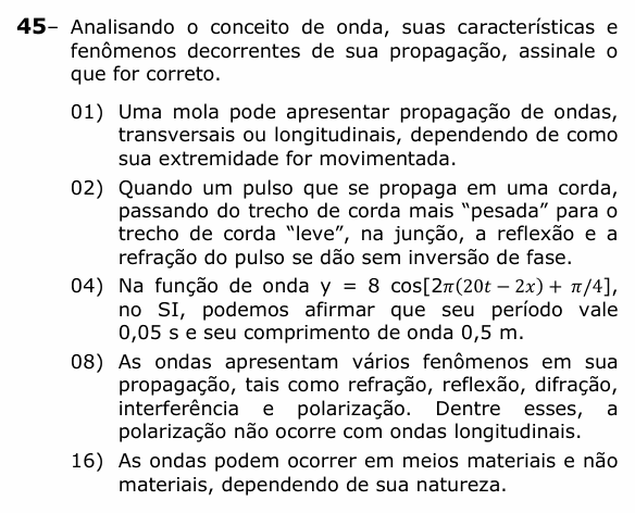 Enunciado da questão 45 de Física do UEPG 2021 (Vocacionada)