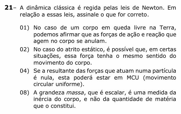 Enunciado da questão 21 de Física do UEPG 2022