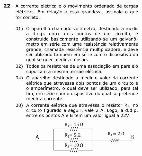 Enunciado da questão 22 de Física do UEPG 2022
