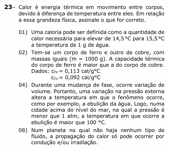 Enunciado da questão 23 de Física do UEPG 2022
