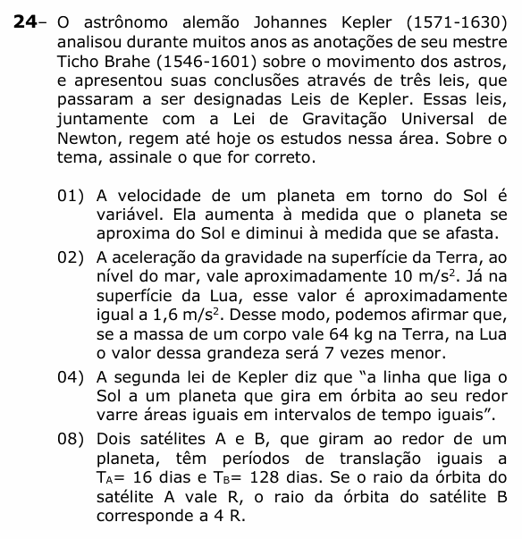 Enunciado da questão 24 de Física do UEPG 2022