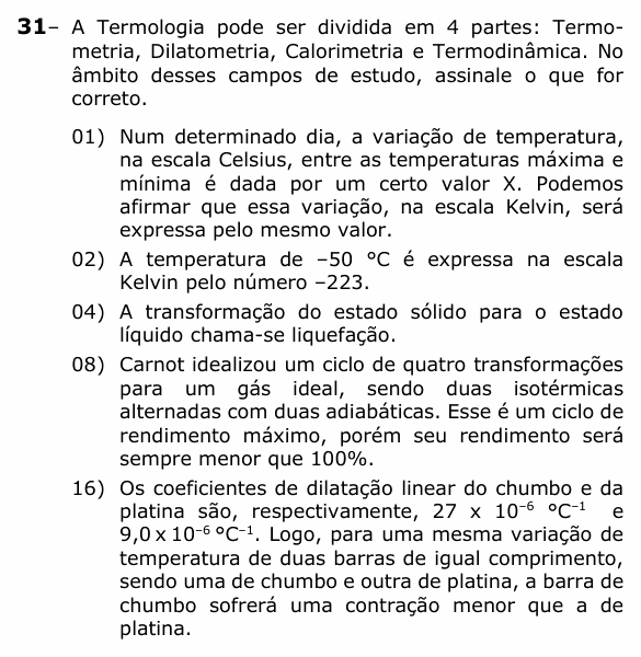 Enunciado da questão 31 de Física do UEPG 2022 (Vocacionada)
