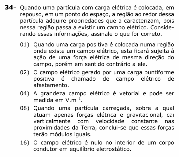 Enunciado da questão 34 de Física do UEPG 2022 (Vocacionada)