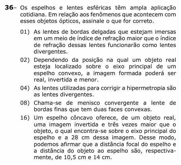 Enunciado da questão 36 de Física do UEPG 2022 (Vocacionada)