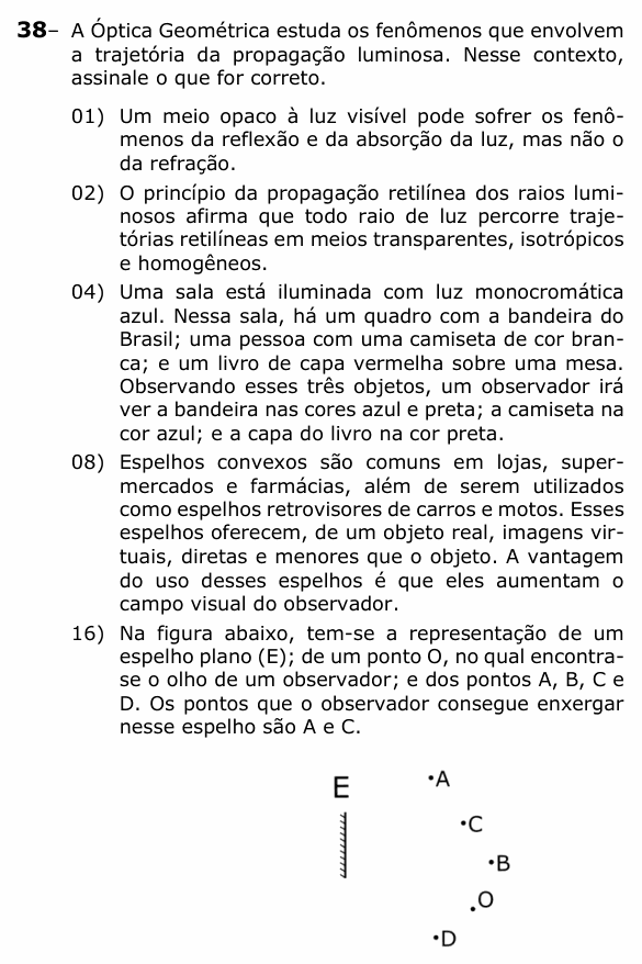 Enunciado da questão 38 de Física do UEPG 2022 (Vocacionada)