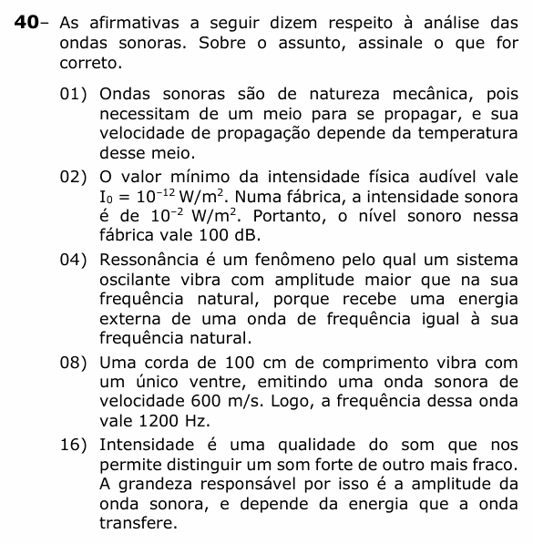 Enunciado da questão 40 de Física do UEPG 2022 (Vocacionada)