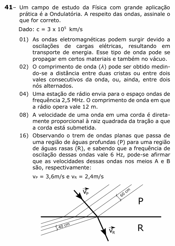 Enunciado da questão 41 de Física do UEPG 2022 (Vocacionada)