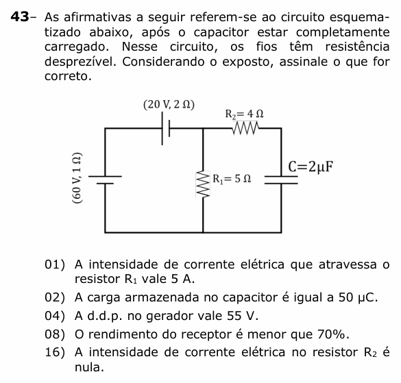 Enunciado da questão 43 de Física do UEPG 2022 (Vocacionada)