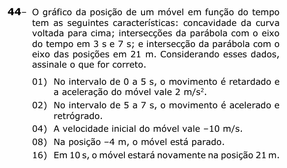 Enunciado da questão 44 de Física do UEPG 2022 (Vocacionada)