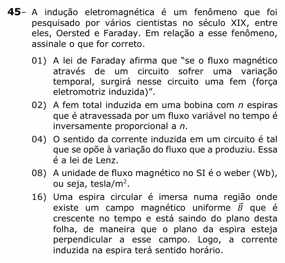 Enunciado da questão 45 de Física do UEPG 2022 (Vocacionada)