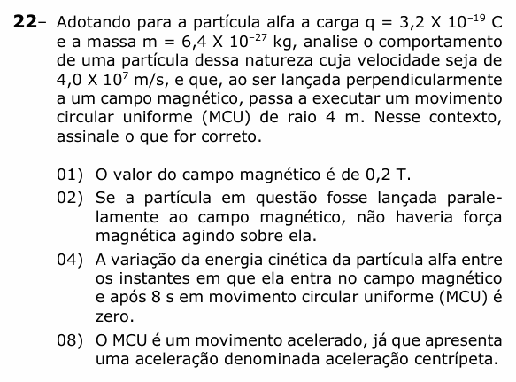 Enunciado da questão 22 de Física do UEPG 2023