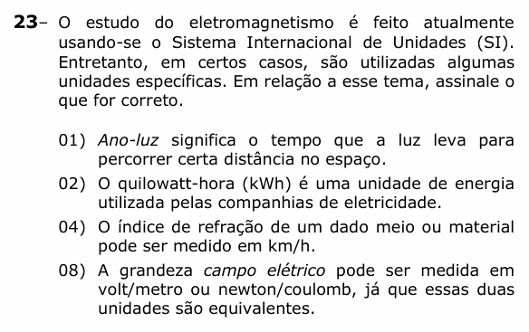 Enunciado da questão 23 de Física do UEPG 2023