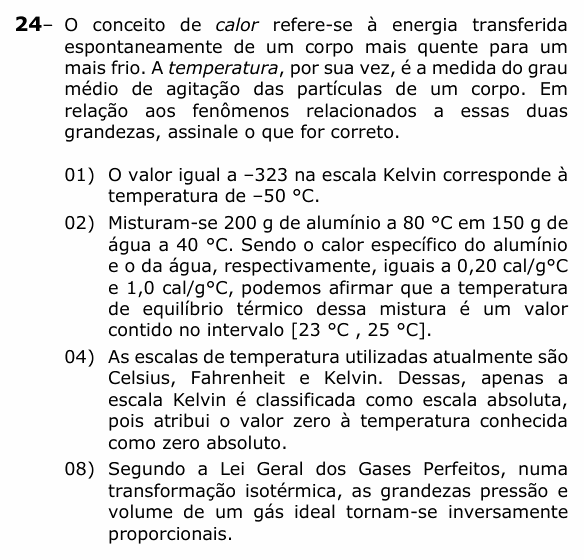 Enunciado da questão 24 de Física do UEPG 2023