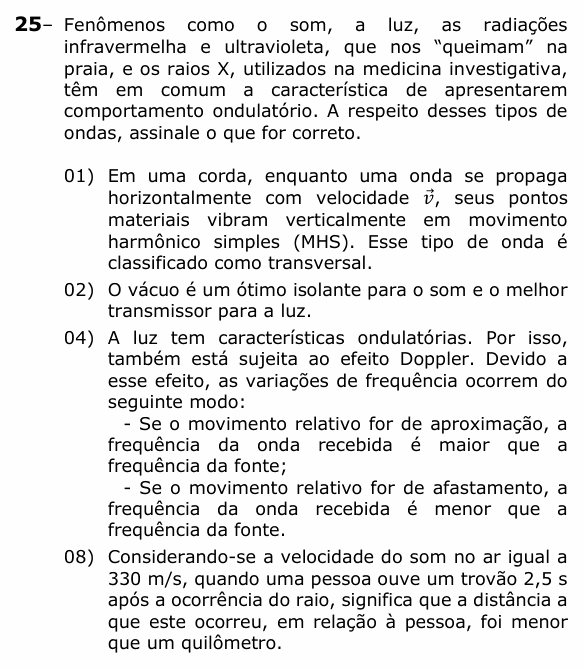 Enunciado da questão 25 de Física do UEPG 2023