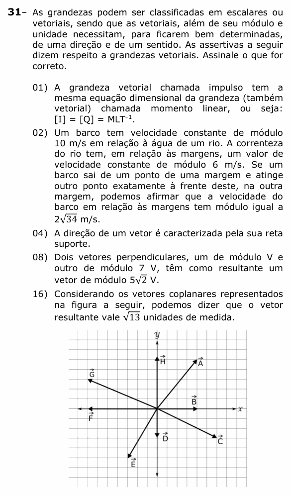 Enunciado da questão 31 de Física do UEPG 2023 (Vocacionada)