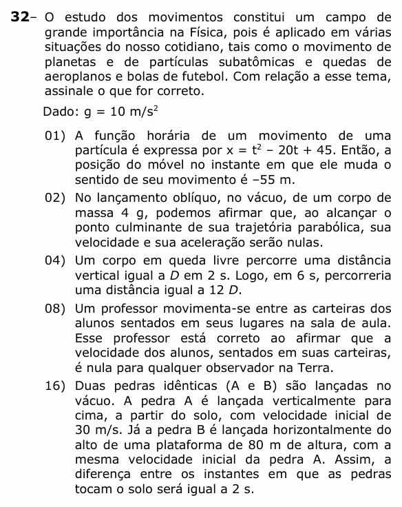 Enunciado da questão 32 de Física do UEPG 2023 (Vocacionada)