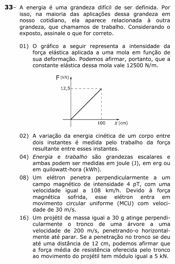Enunciado da questão 33 de Física do UEPG 2023 (Vocacionada)