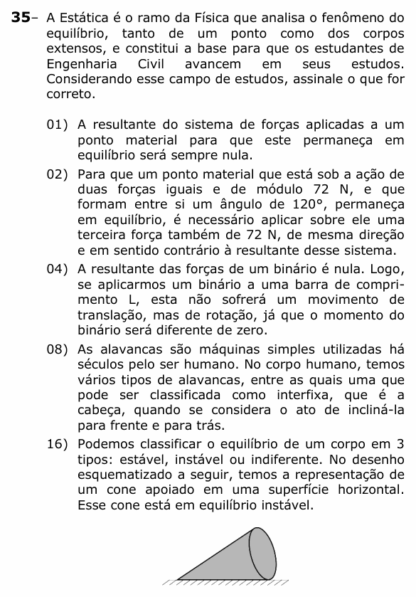 Enunciado da questão 35 de Física do UEPG 2023 (Vocacionada)