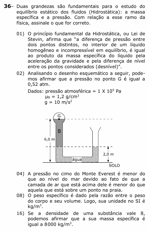 Enunciado da questão 36 de Física do UEPG 2023 (Vocacionada)