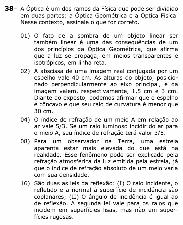 Enunciado da questão 38 de Física do UEPG 2023 (Vocacionada)