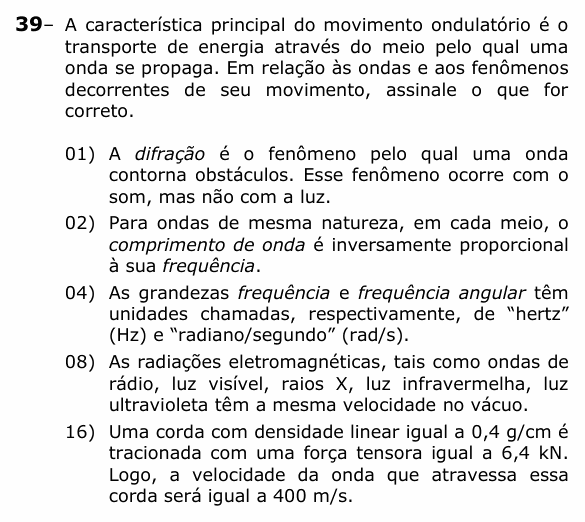 Enunciado da questão 39 de Física do UEPG 2023 (Vocacionada)