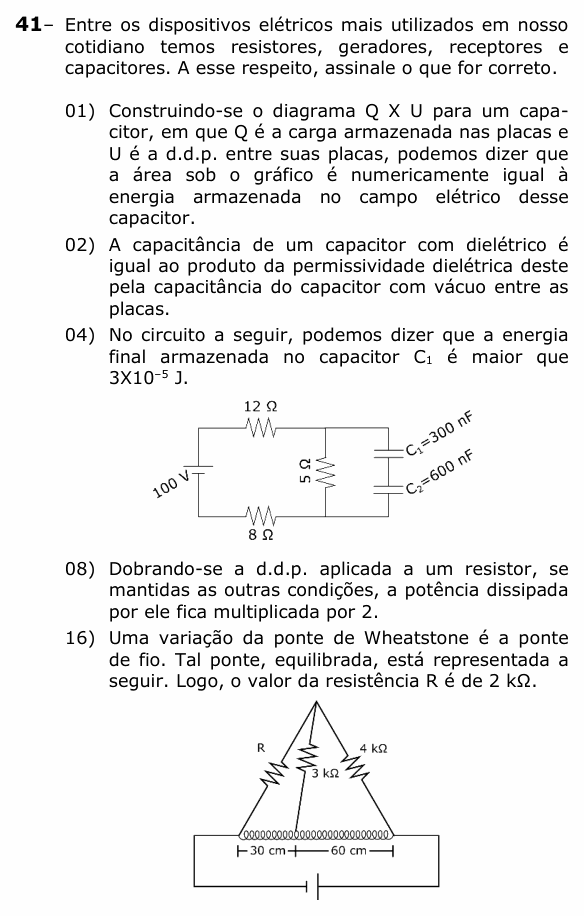 Enunciado da questão 41 de Física do UEPG 2023 (Vocacionada)