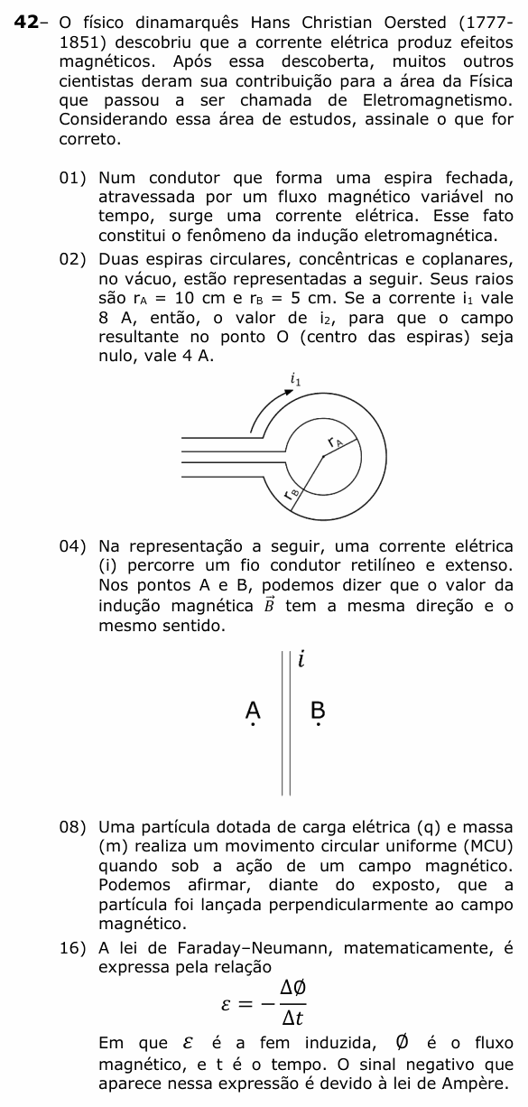 Enunciado da questão 42 de Física do UEPG 2023 (Vocacionada)