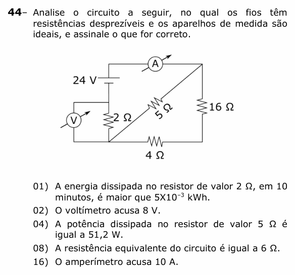 Enunciado da questão 44 de Física do UEPG 2023 (Vocacionada)