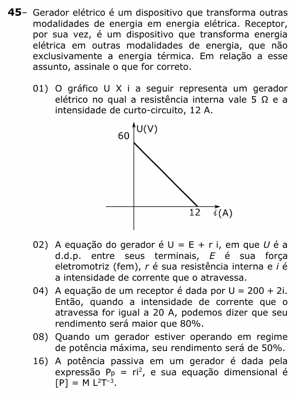 Enunciado da questão 45 de Física do UEPG 2023 (Vocacionada)