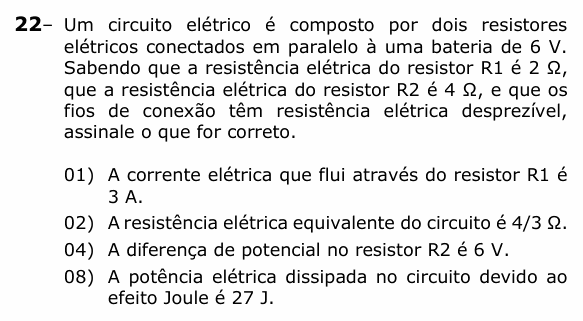 Enunciado da questão 22 de Física do UEPG 2023 (EAD, abril)