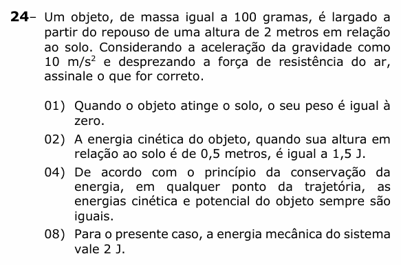 Enunciado da questão 24 de Física do UEPG 2023 (EAD, abril)