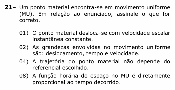 Enunciado da questão 21 de Física do UEPG 2023 (EAD, julho)