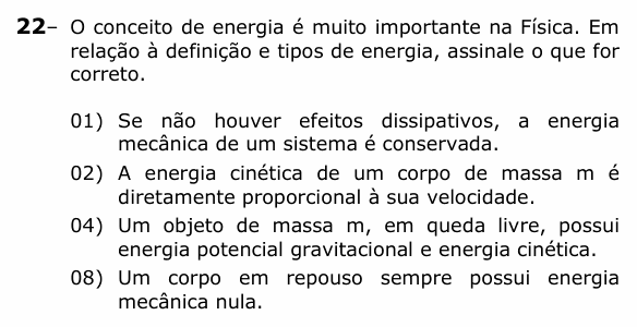 Enunciado da questão 22 de Física do UEPG 2023 (EAD, julho)