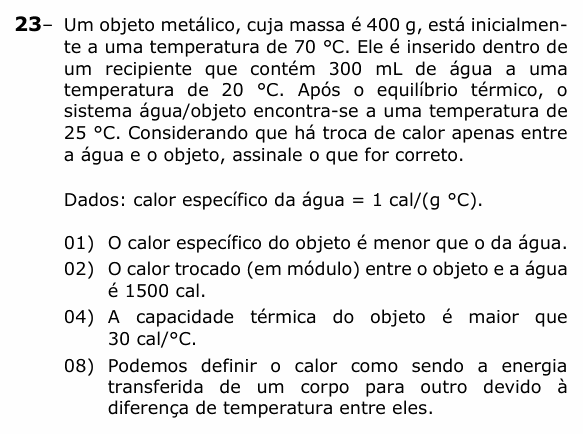 Enunciado da questão 23 de Física do UEPG 2023 (EAD, julho)