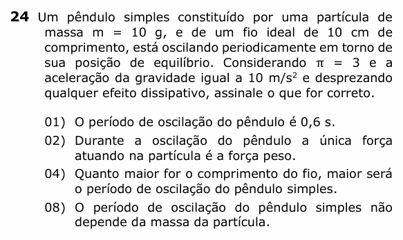Enunciado da questão 24 de Física do UEPG 2023 (EAD, julho)