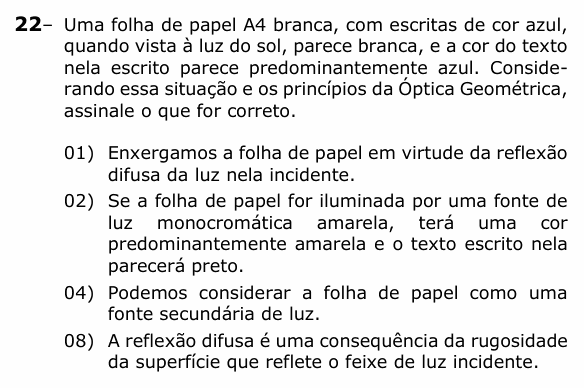 Enunciado da questão 22 de Física do UEPG 2024