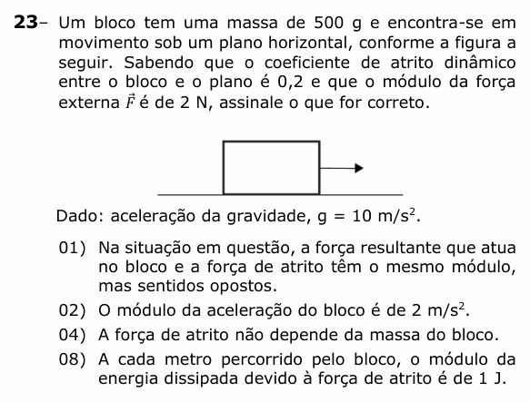 Enunciado da questão 23 de Física do UEPG 2024