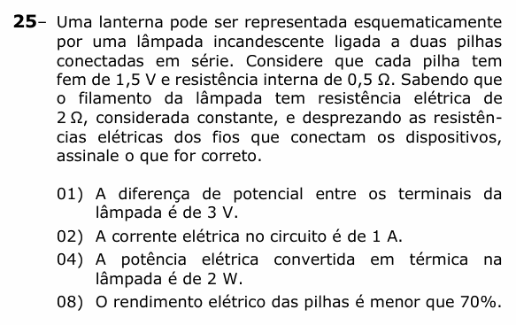 Enunciado da questão 25 de Física do UEPG 2024