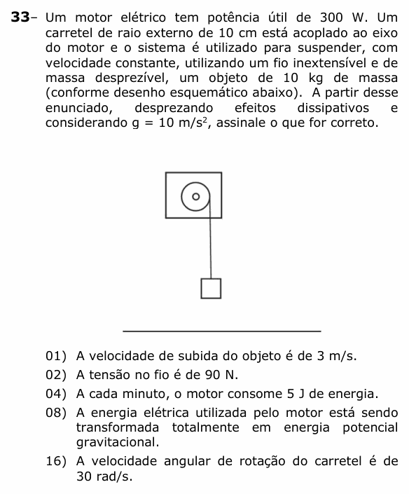 Enunciado da questão 33 de Física do UEPG 2024 (Vocacionada)